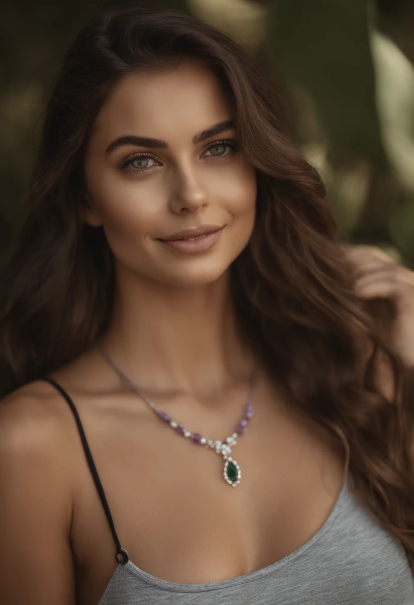 Femme arafed avec un soutien-gorge blanc et un collier, fille sexy aux yeux verts, Portrait Sophie Mudd, cheveux bruns et grands yeux, Selfie d'une jeune femme sourriant avec des dents blanches. Avec un grnad et beaux sourrir , Yeux de chambre, Violet Myers, sans maquillage, maquillage naturel, looking straight at camera, Visage avec Artgram, Maquillage subtil, Superbe photo du corps entier, piercing green eyes, Bel angle, pose attrayante, fille mignonne, sexy pose, Image du corps entier, corps entier, Prise de vue du corps entier, Porter une jupe grise et des bottes. Avec un sourrire ou on voit ses dents blanche