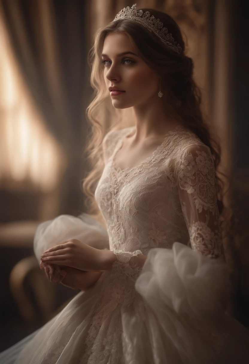 best quality, masterpiece,intricate detail, depth of field,highest quality,extremely detailed,high res,4k,ultra high res,detailed shadow,ultra realistic,realistic,dramatic lighting, 1girl, solo,detailed face,detailed eye,realistic skin,narrow waist,lace, lace trim,dress,delicate pattern, intricate detail,
