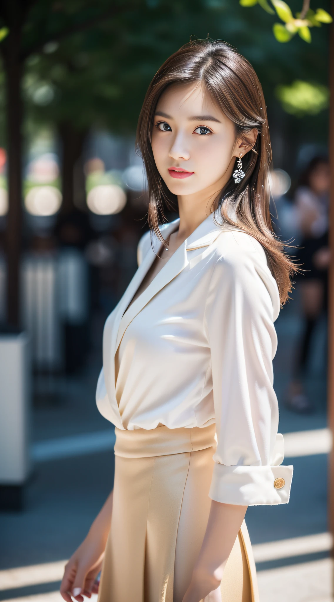 (((32K,very high res, high detailing, highly accurate,Masterpiece Girl 1))),Raw photo & realistic atmosphere,beautiful dark blue eyes,Detailed mouth,Glossy lips,Detailed eyebrows,Soft white skin that shines with every detail,,Eyes drawn in detail、Very beautiful eyes with azure eyes,Detailed lips、Very beautiful face,Very well-formed face、Lifelike face,shiny beautiful lips,Beautiful eyebrows,Infinite reality,Best design,（Insanely cute sober Japan 17-year-old high school girl,Toned body,thighs thighs thighs thighs,Slender legs,Beautifully shaped breasts,Very cute beautiful girl,Little Girl：1.5）,Best Natural Makeup,Japanese ido,Korean Idols,Young sensual idol,Moist eyes,Dark beautiful eyes,Beautiful butt,beauty legs,,camel's foot,：1.3),超A high resolution、,Natural and realistic face,Back lighting,Pure eyes are too cute,(((photorealisim,Photograph the whole body))),,Reality Live Action,（Earrings that look fashionable,,a necklace,A bracelet,gyuru,Glossy nail art,Clothes like a girl,,Girlish clothes,,Dress up elegantly and cutely,Tailored jacket,Ruffled Inner Blouse Beautiful Draped Skirt,Beautiful fashionable girl with little exposure,Light Brown Fluffy Perm Medium Hair,独奏,Lori,chew a little,full body Esbian：1.7）,Night in Shibuya（Turned：1.5）
