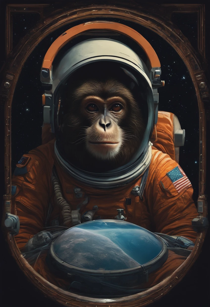 macaco cosmonauta, segurando um smartphone, deepspace