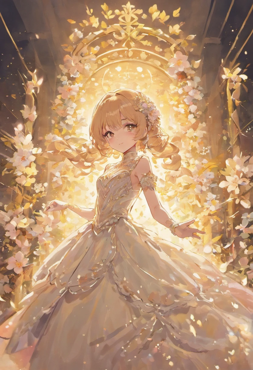 Create a wedding dress light and elegant with flowers embroidered on the top