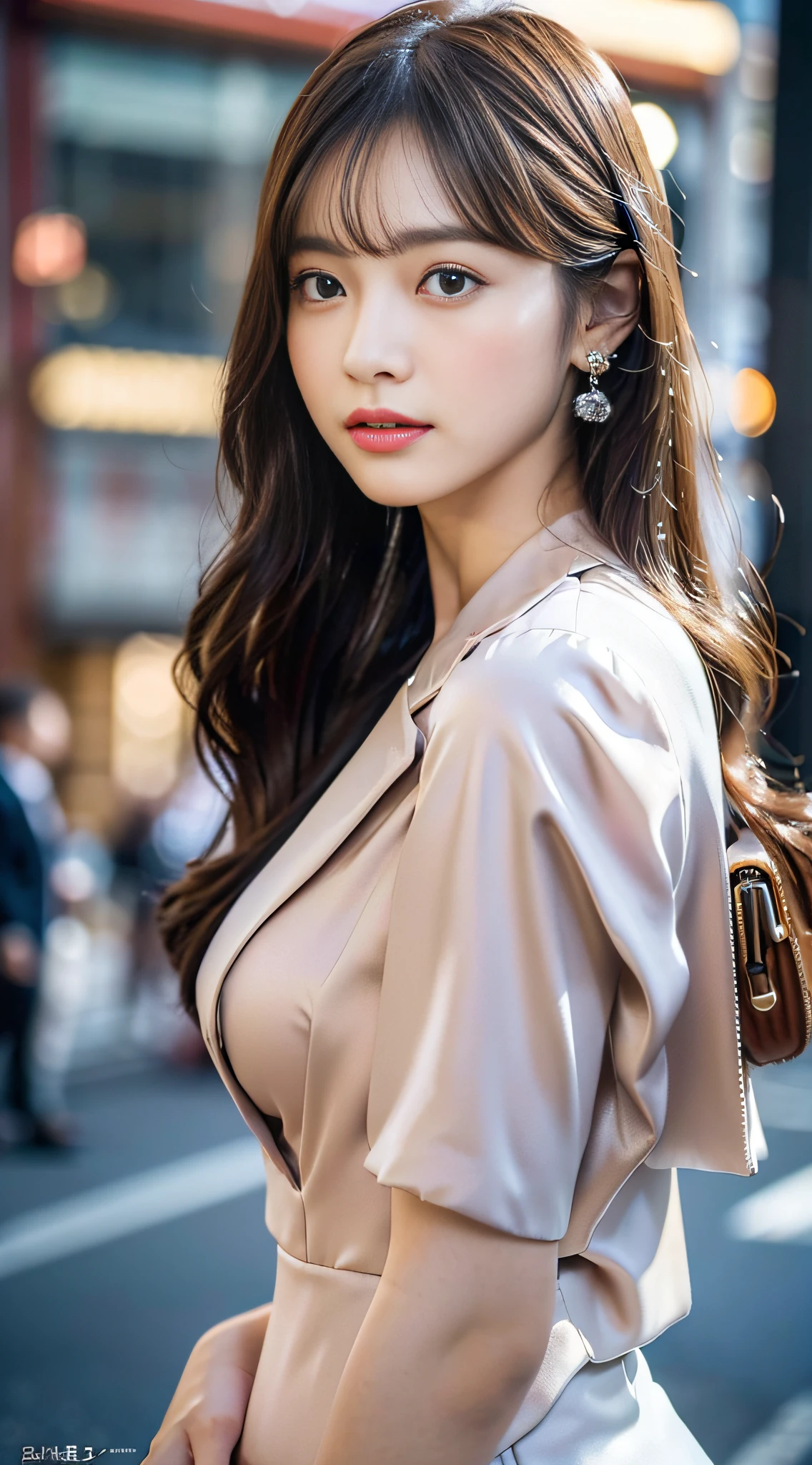 (((32K,very high res, high detailing, highly accurate,Masterpiece Girl 1))),Raw photo & realistic atmosphere,beautiful dark blue eyes,Detailed mouth,Glossy lips,Detailed eyebrows,Soft white skin that shines with every detail,,Eyes drawn in detail、Very beautiful eyes with azure eyes,Detailed lips、Very beautiful face,Very well-formed face、Lifelike face,shiny beautiful lips,Beautiful eyebrows,Infinite reality,Best design,(Insanely cute sober Japan -yeld hischool girl,Toned body,thighs thighs thighs thighs,Slender legs,Beautifully shaped breasts,Very cute beautiful girl,Little Gi),Best Natural Makeup,Japanese ido,Korean Idols,Young sensual idol,Moist eyes,Dark beautiful eyes,Beautiful butt,beauty legs,,camel's foot,:1.3),超A high resolution、,Natural and realistic face,Back lighting,Pure eyes are too cute,(((photorealisim,Photograph the whole body))),,Reality Live Action,(Earrings that look fashionable,,a necklace,A bracelet,gyuru,Glossy nail art,Clothes like a girl,,Girlish clothes,,Dress up elegantly and cutely,Tailored jacket,Ruffled Inner Blouse Beautiful Draped Skirt,Beautiful fashionable girl with little exposure,Light Brown Fluffy Perm Medium Hair,独奏,Lori,chew a little,full body Esbian:1.7),Night in Shibuya(Turned:1.5)