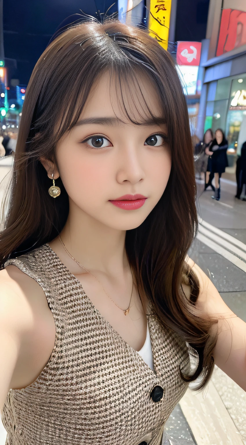 (((32K,very high res, high detailing, highly accurate,Masterpiece Girl 1))),Raw photo & realistic atmosphere,beautiful dark blue eyes,Detailed mouth,Glossy lips,Detailed eyebrows,Soft white skin that shines with every detail,,Eyes drawn in detail、Very beautiful eyes with azure eyes,Detailed lips、Very beautiful face,Very well-formed face、Lifelike face,shiny beautiful lips,Beautiful eyebrows,Infinite reality,Best design,（Insanely cute sober Japan 17-year-old high school girl,Toned body,thighs thighs thighs thighs,Slender legs,Beautifully shaped breasts,Very cute beautiful girl,Little Girl：1.5）,Best Natural Makeup,Japanese ido,Korean Idols,Young sensual idol,Moist eyes,Dark beautiful eyes,Beautiful butt,beauty legs,,camel's foot,：1.3),超A high resolution、,Natural and realistic face,Back lighting,Pure eyes are too cute,(((photorealisim,Photograph the whole body))),,Reality Live Action,（Earrings that look fashionable,,a necklace,A bracelet,gyuru,Glossy nail art,Clothes like a girl,,Girlish clothes,,Dress up elegantly and cutely,Tailored jacket,Ruffled Inner Blouse Beautiful Draped Skirt,Beautiful fashionable girl with little exposure,Light Brown Fluffy Perm Medium Hair,独奏,Lori,chew a little,full body Esbian：1.7）,Night in Shibuya（Turned：1.5）
