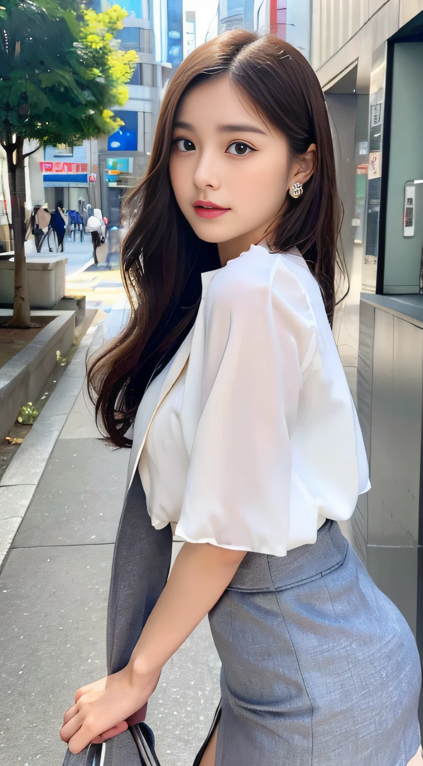 NSFW、top-quality、Hi-Res、8K、Girl 1 Mature Mature Mature Woman Person、during the day、、A dark-haired、short-cut、with light glowing、Luxury、(Medium Hair)、Beautiful earrings、(dynamicposes:0.8)、(fullllbody:1.2)、Soft breeze、shinny skin、line of sight、Bust、crotch grab、Bust、Slim Fit frilled skirt,gray tailored jacket,Office,Upper body、(shirt lift:1.5)、(upskirt:1.5)、white panty