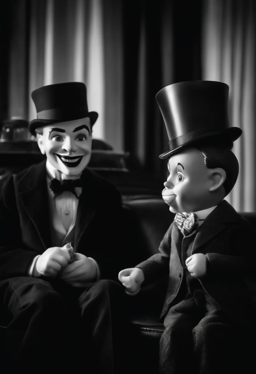 Portrait of Charlie Mccarthy and the Ventriloquist black and white image