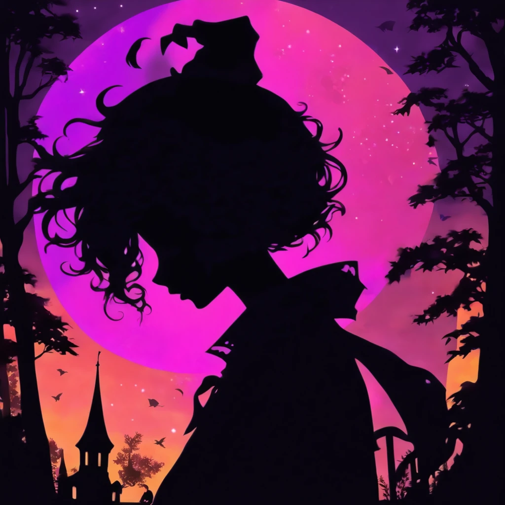 (Silhouette Art,cutouts:1.6)
(((Paper cutting art,A world where only black exists:1.3)
(Cowboy Shot),1 girl,Solo,
(Girl in a witch's hat,profile:1.2),white, Clear and beautiful face,The Moon Behind
break
(Purple Moon、Yellow Jack O' Lantern)
Textured glass background,Arcana World