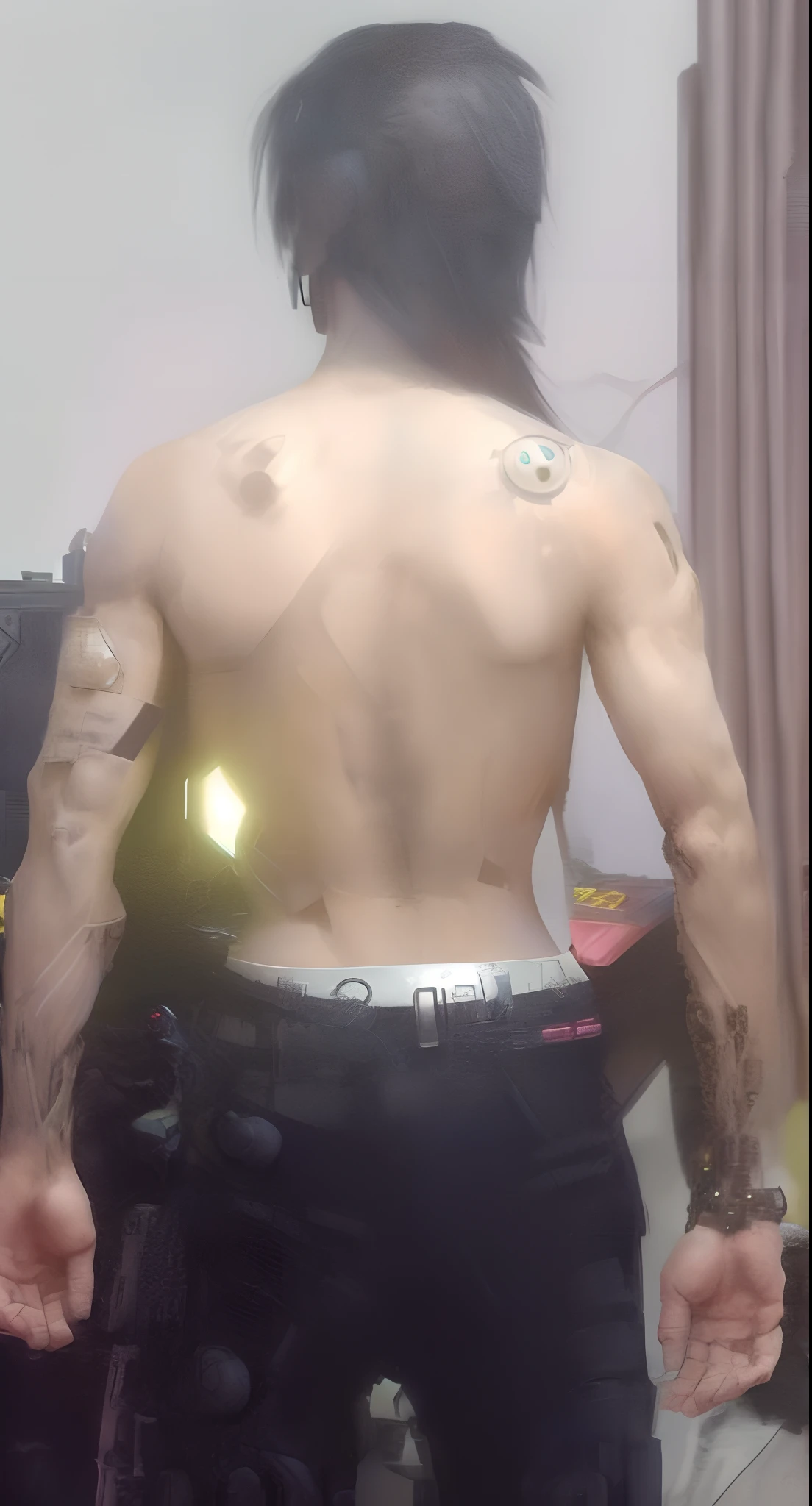 cyberpunk, cyberbody, man, in th back