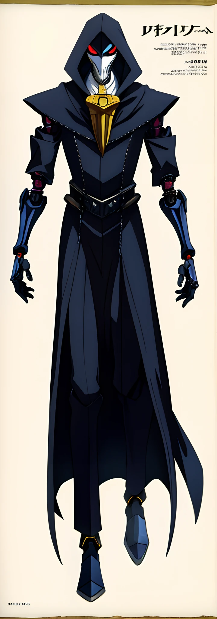 Concept art, 1person, (walking on two legs:1), Humanoid-robotic creature Persona4/5 style creature, androgynous slender humanoid figure with long, flowing silver hair and pale skin, 
They are wearing a black cloak that billows around them like smoke, Robotic stylized mask, 
Carrying in its hand a hourglass filled with swirling miraculous sand, (Masterpiece), ultimate HD, 8K Ultra-HD, robotic-demonic combined style, Persona style, Persona demon creature, SMT creature, Video Game Concept Art