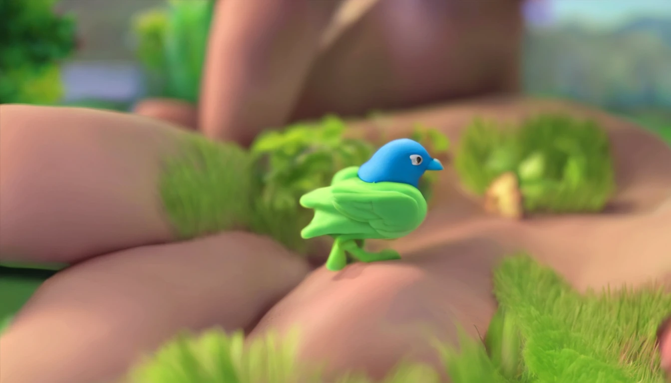 Green grass,Draw a small blue bird in the upper right corner,Makes you want to take a breather