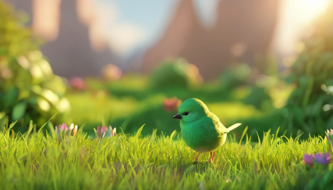 green grass,Little birds chatting,Friendly atmosphere
