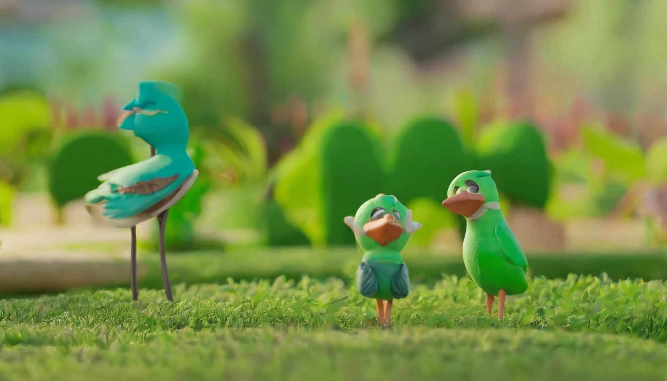 green grass,Little birds chatting,Friendly atmosphere