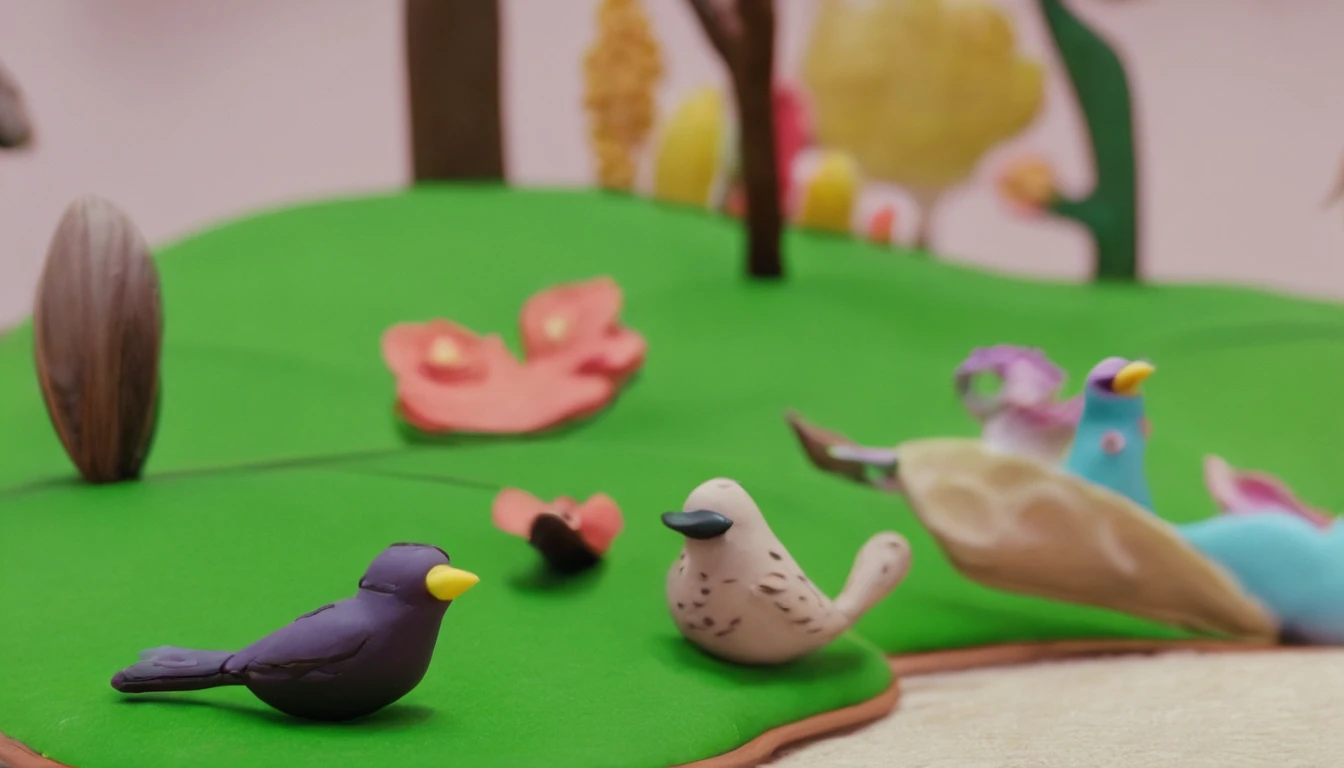 green grass,Little birds chatting,Friendly atmosphere