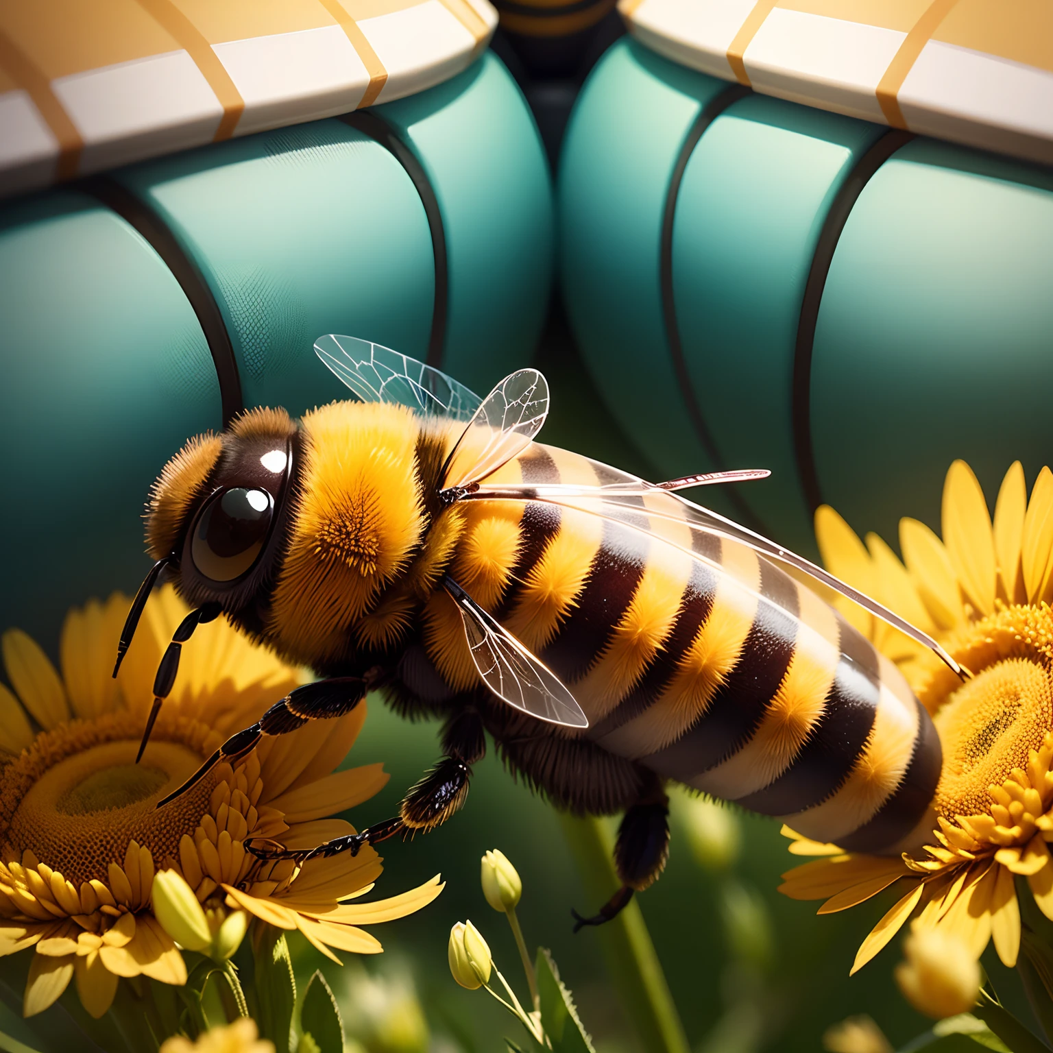 Generate an image that represents a scientific curiosity about the behavior of bees."