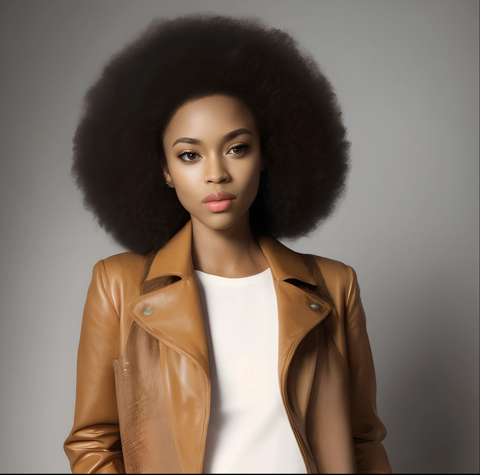 Creates a 34-year-old fair-skinned African woman with a French streetwear style, une forme corporelle en 8, a small chest and having afro hair of ombré honey color