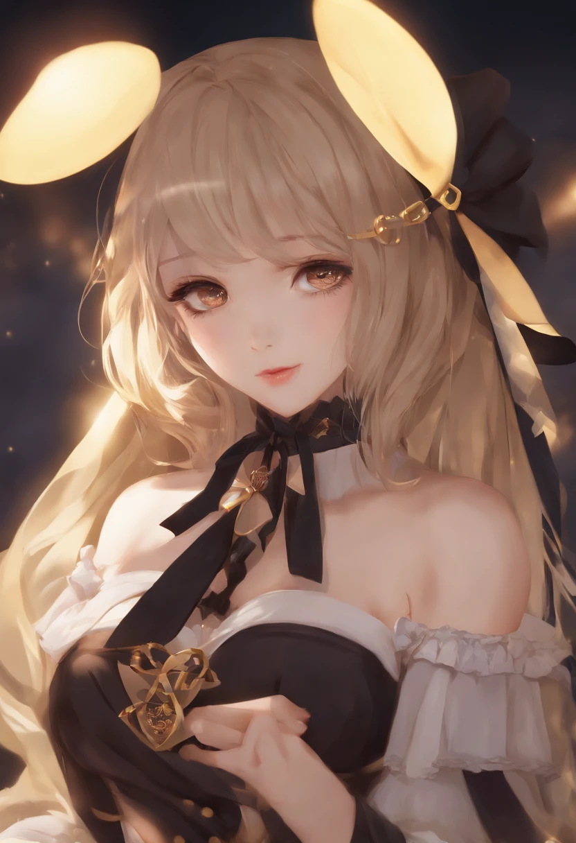 Sexy anime girl, ahri, blonde hair, black lingerie, busty body
