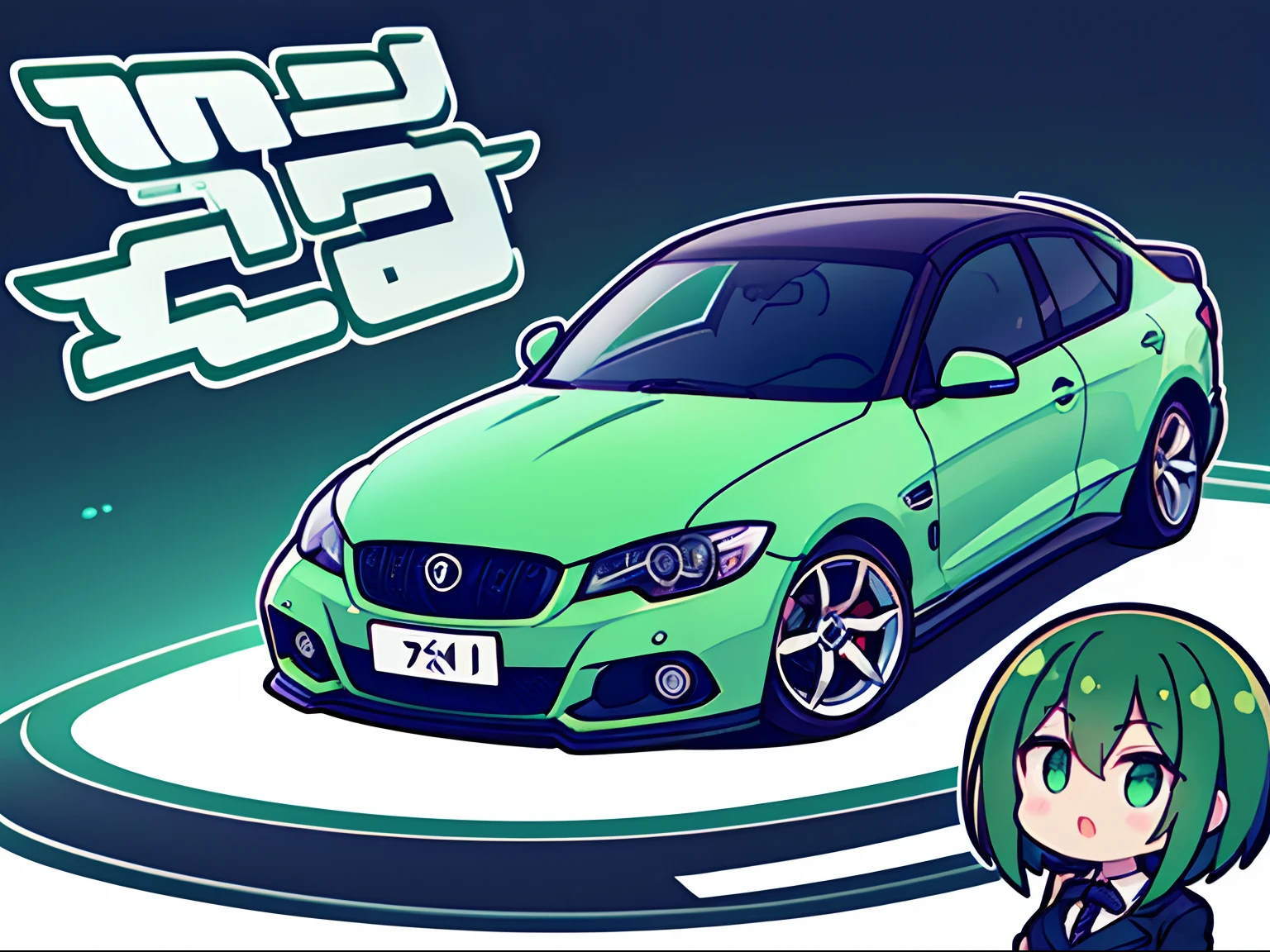 The logo of the car tuning company、Girl in suit with short green and black hair