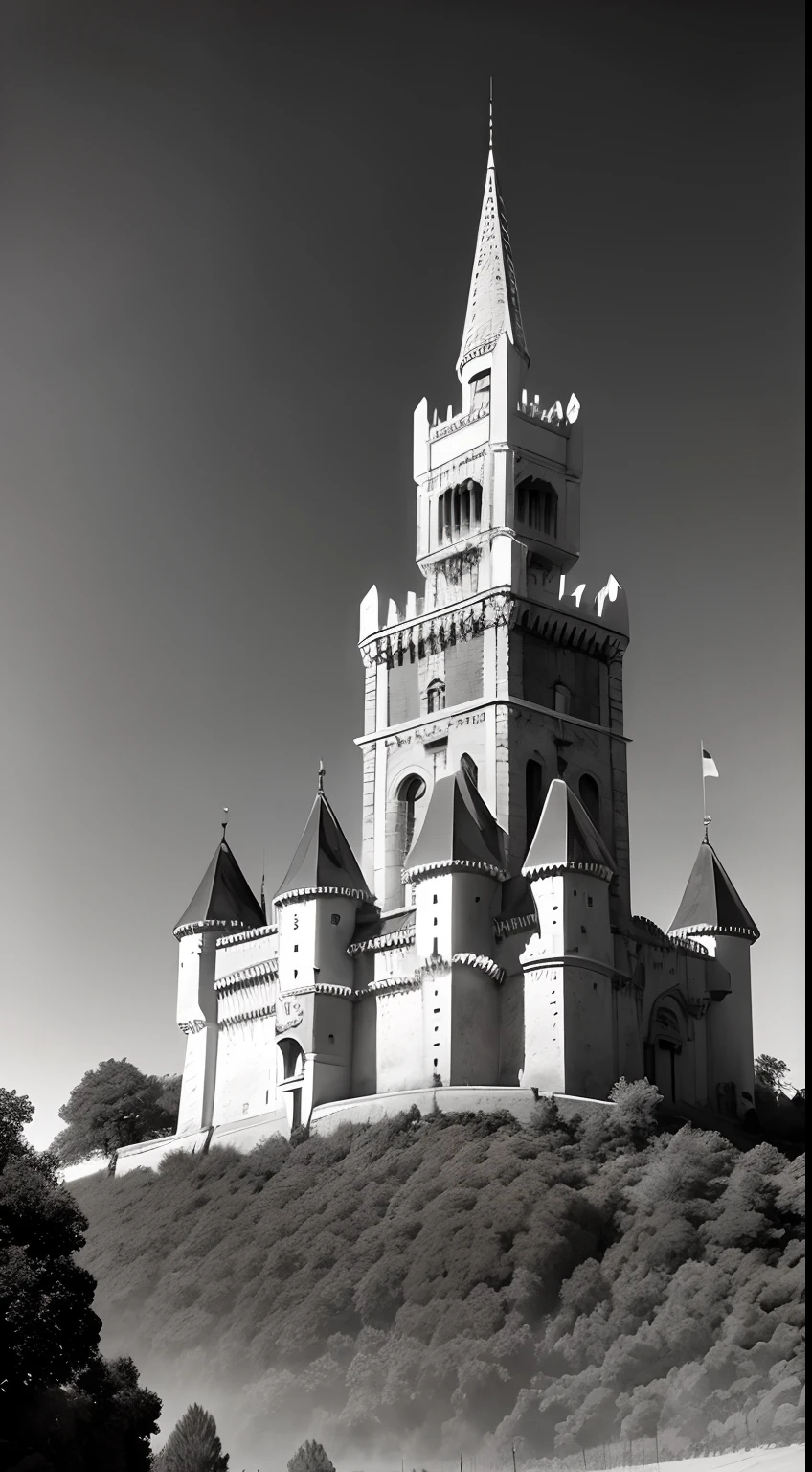 imagina castillos medievales, con bosque, con lineas suaves y detalladas, castillo tipo de conde dracula, todo a blanco y negro, para colorear.