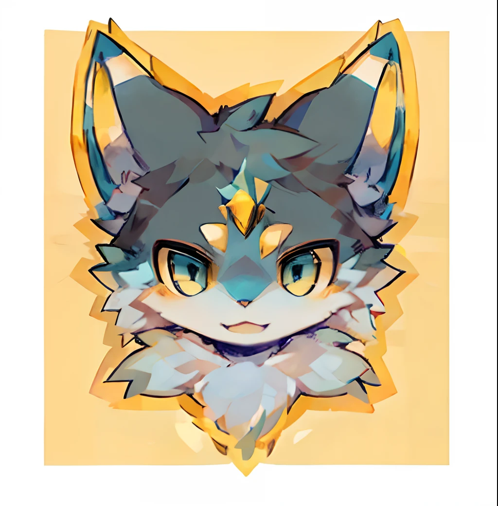 head portrait,Little Blue Wolf,Yellow ears,Blue and yellow eyes,adolable