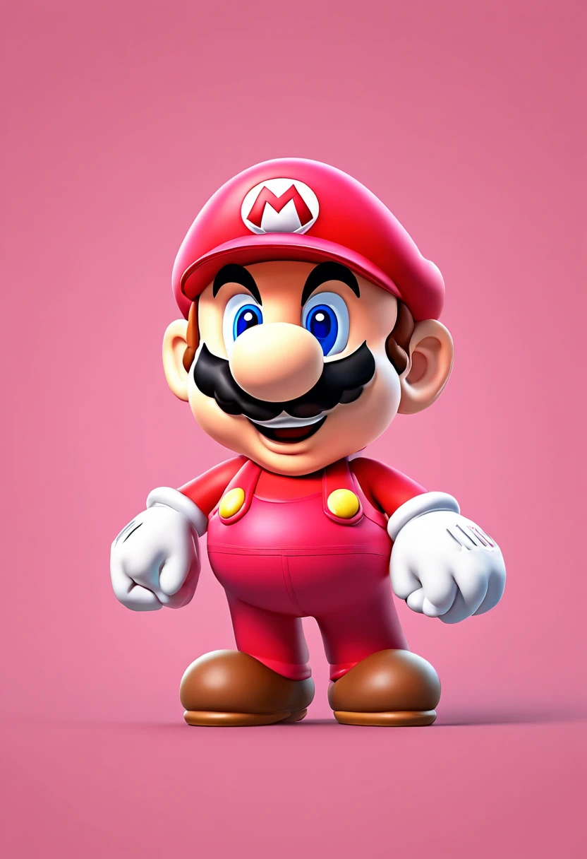 (Mario), design de personagens, Nintendo Super Mario, (pantera rosa com detalhes em rosa choque )super bonito estilo caixa cega, Chibi, corpo inteiro, exaggerated expressions and actions, fundo limpo, Destaques iridescentes brilhantes, studio lighting, Atmospheric Illumination, com textura requintada, High detail, high resolution, c4d, ..3d, Liquidificador, 8k, best quality, Ultra High Definition