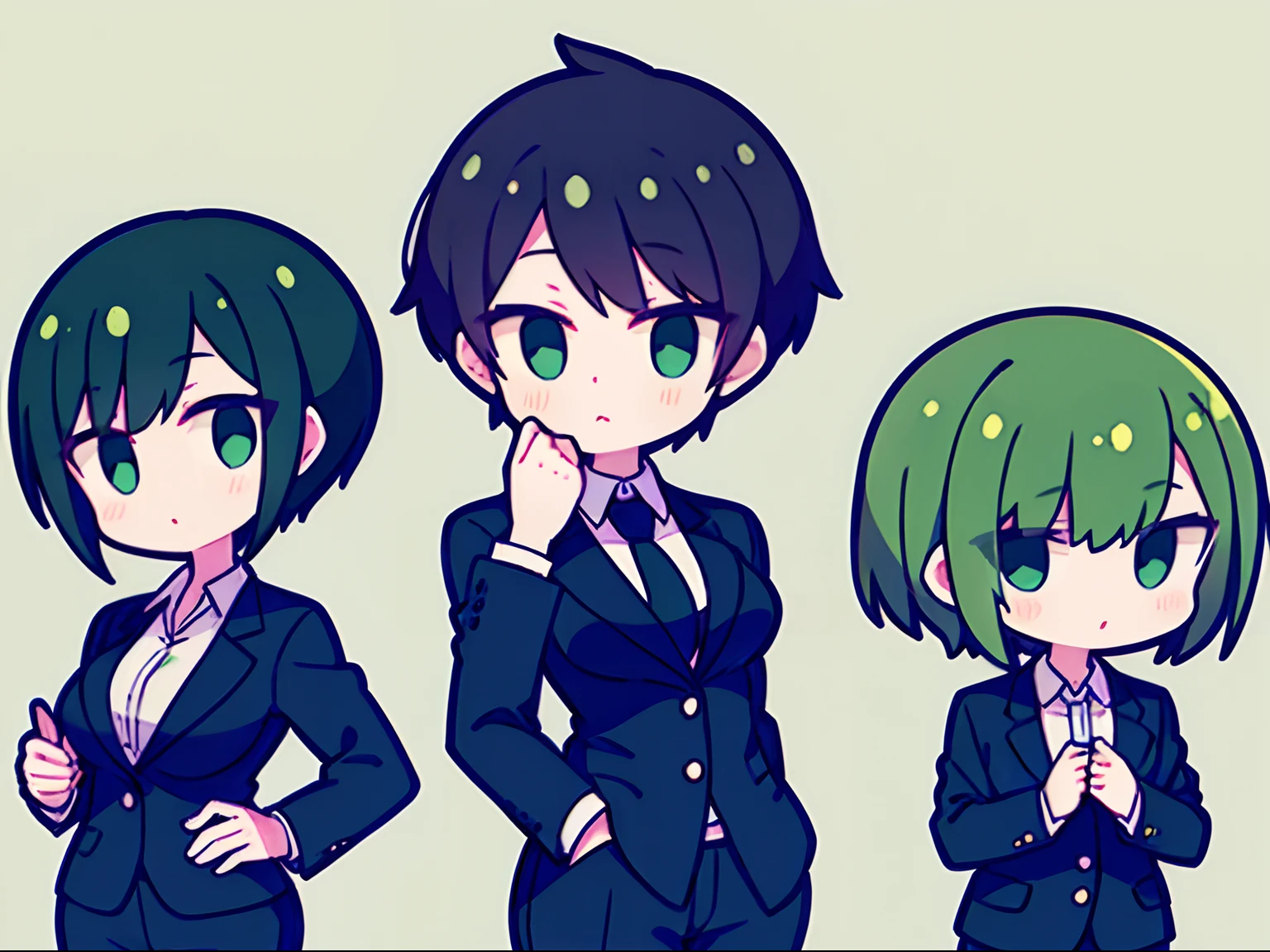 Logo green and black short hair girl wearing suit