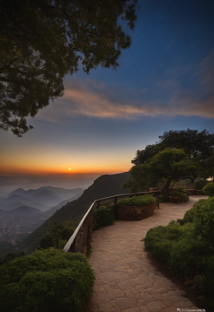 Obra-prima EbonyGoldAI, best quality, alta qualidade, high resolution, (((beautiful detailed sky))), grandiosoeza, casinha, grandioso(Magnificent, Splendid), vista(vista), grandiose spectacle, high-definition, ((Melhor sombra)), Realistic, Natureza, scenecy, Cloud, montanha, grama, Rocha, colina, penhasco, tree, sidewalk, apenas antecedentes, The night sky, luar, ((ultra-detalhado)), (best illustration), ((um extremamente delicado e bonito)), Dynamic angle, Rio, caminho, banco, Qualidade de imagem da mais alta qualidade, quieto, longe_fora