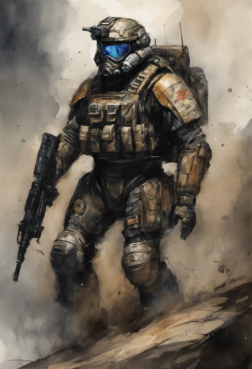 roupa SWAT preta, piloto de mecha, macho, pele escura, Cansado, rule of thirds, fundo de alta qualidade, Ultra-detailed scenario, Ultra sharp focus, foto profissional perfeita