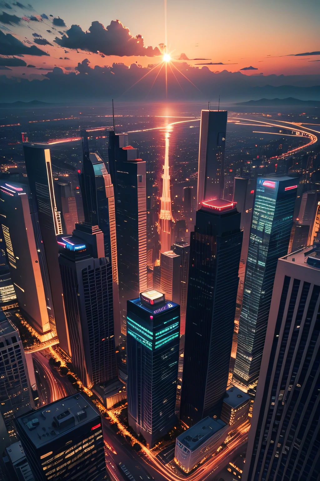 SUNSET, night, GRAPHIC, city