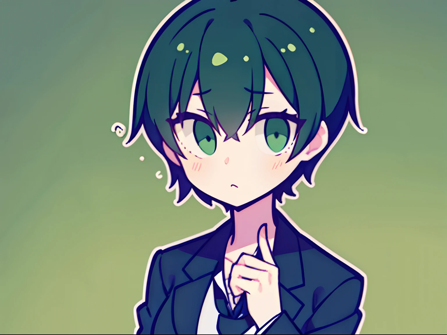 Green and black short hair sad girl in suit