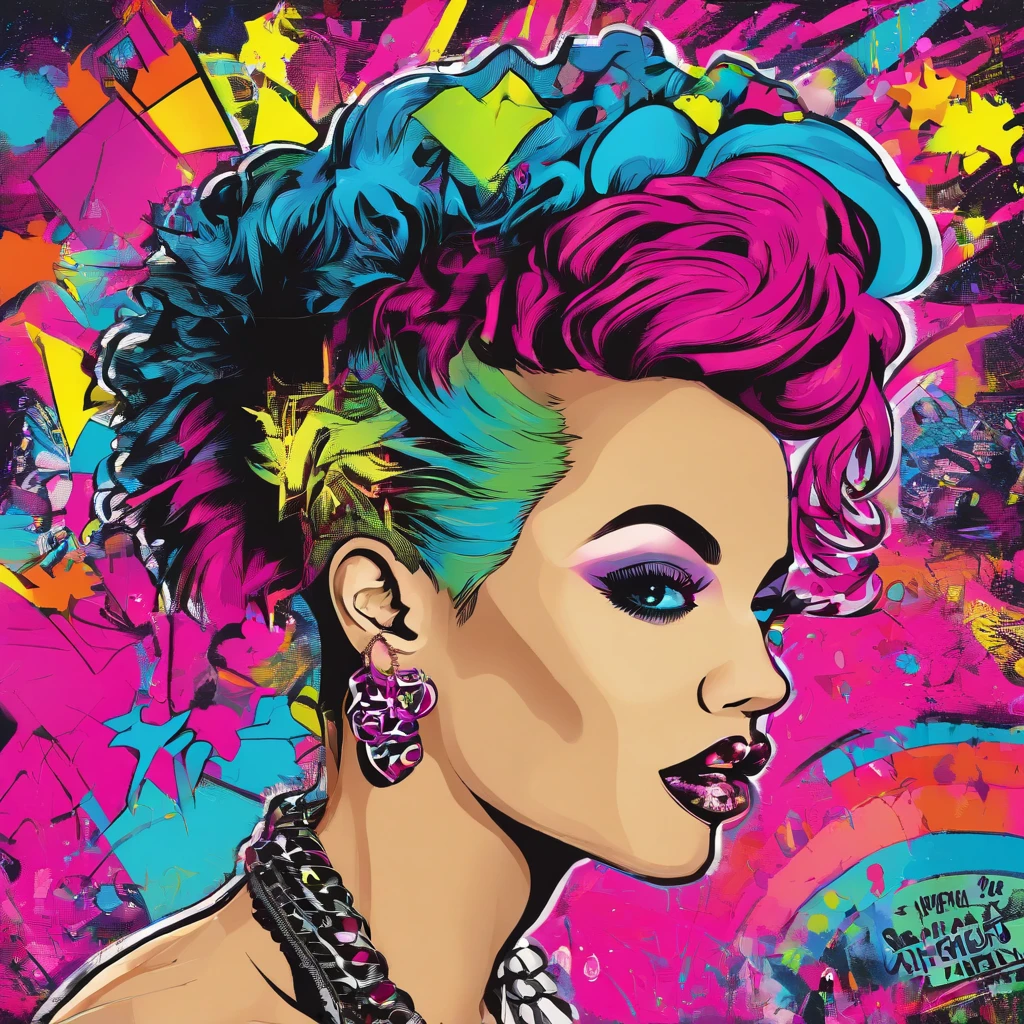 pop star,dressed in punk clothing,Detailed, Ultra-realistic rendering