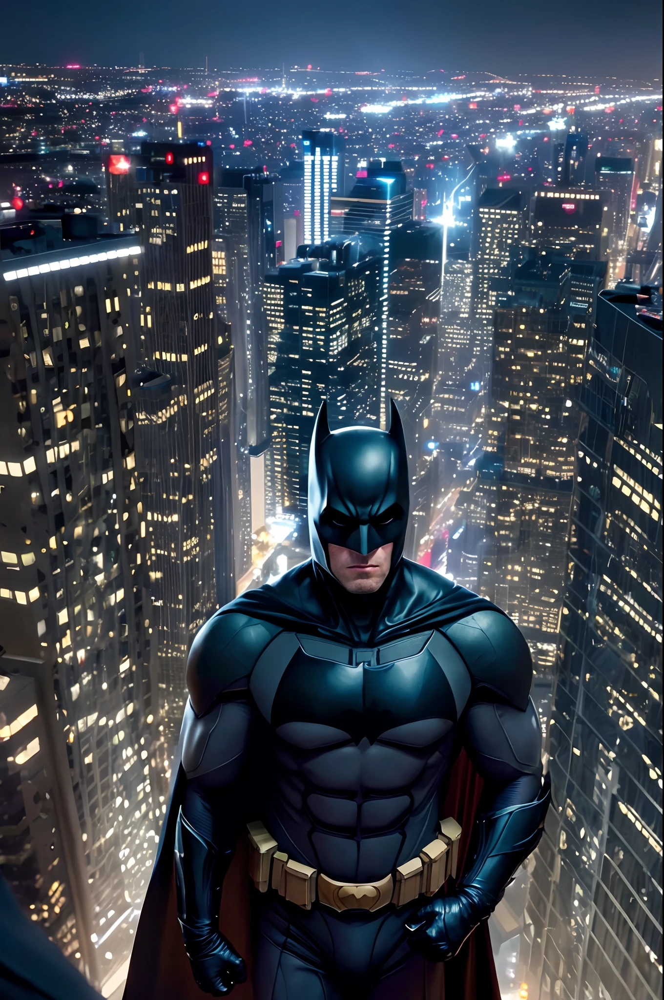 batman in a black suit standing in front of a city at night, from movie batman, film still of batman, still from the dark knight, in batman movie still cinematic, still image from batman movie, the dark knight, dark knight, Christian Bale as batman, jason statham as batman, in batman, david spade as batman, the batman, chris nolan movie