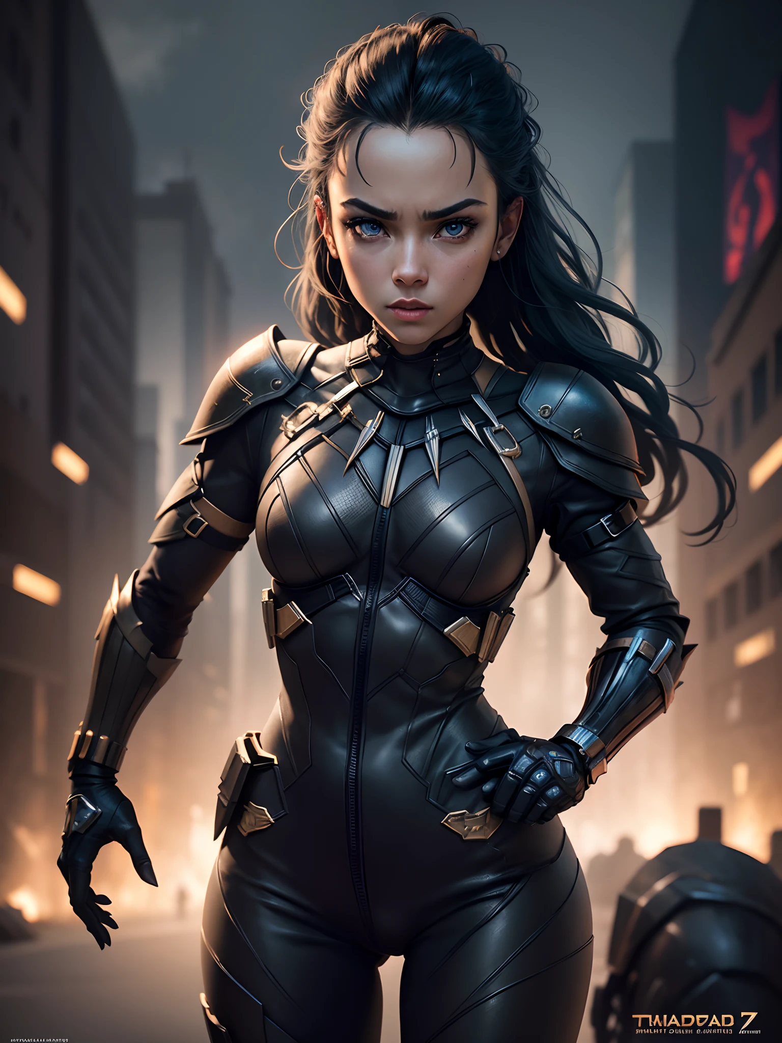 girl 25 years old, beautiful like Black Panther 8k, high definition, Detailed face, Detailed face, Detailed eyes, detailed suit, in the style of Marvel and DC, hyper-realistic, + cinematic shot + dynamic composition, incredibly detailed, sharpen, Details + Superb details + night light + perfectionism + award-winning realism ((Moody Lighting)), (One:1.4 only), (Dynamic poses: 1.4), (Viewer facing:1.3), HD4