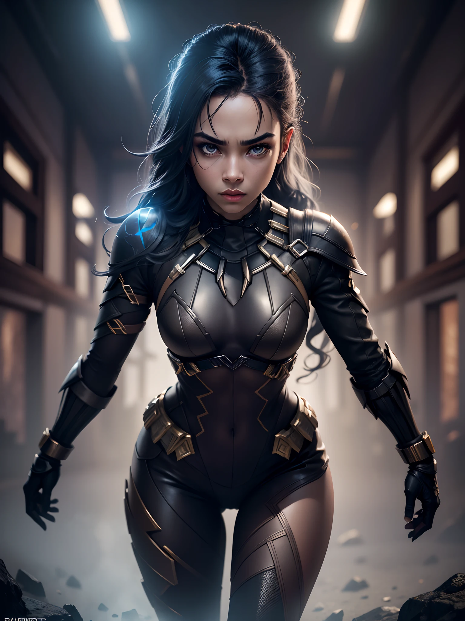 girl 25 years old, beautiful like Black Panther 8k, high definition, Detailed face, Detailed face, Detailed eyes, detailed suit, in the style of Marvel and DC, hyper-realistic, + cinematic shot + dynamic composition, incredibly detailed, sharpen, Details + Superb details + night light + perfectionism + award-winning realism ((Moody Lighting)), (One:1.4 only), (Various poses: 1.4), (Viewer facing:1.3), HD4