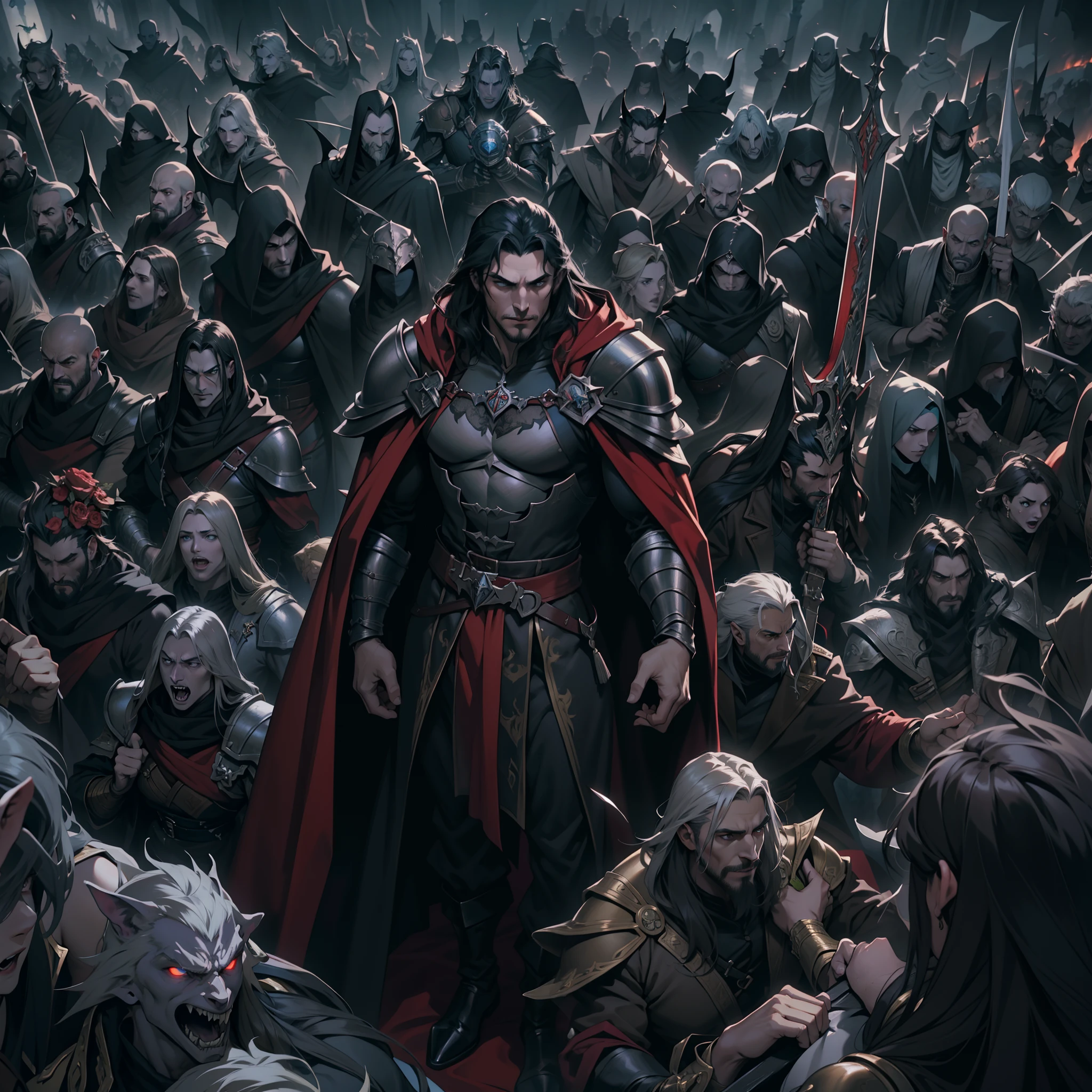 Castlevania Lord of the shadows hyper realistic super detailed Dynamic shot master piece scene cinématique scènes movie Epic Legendary Lord Dracula leading army troops of demons to battle against humains hyper realistic super detailed Dynamic shot master piece