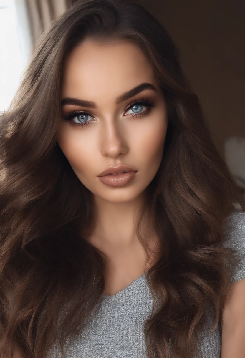 Femme arafed , fille sexy aux yeux bruns, Portrait Sophie Mudd, cheveux bruns et grands yeux, selfie of a young woman, Yeux de chambre, Violet Myers, , maquillage naturel, looking straight at camera, Visage avec Artgram, Maquillage subtil, Superbe photo du corps entier, dans la chambre, sexy