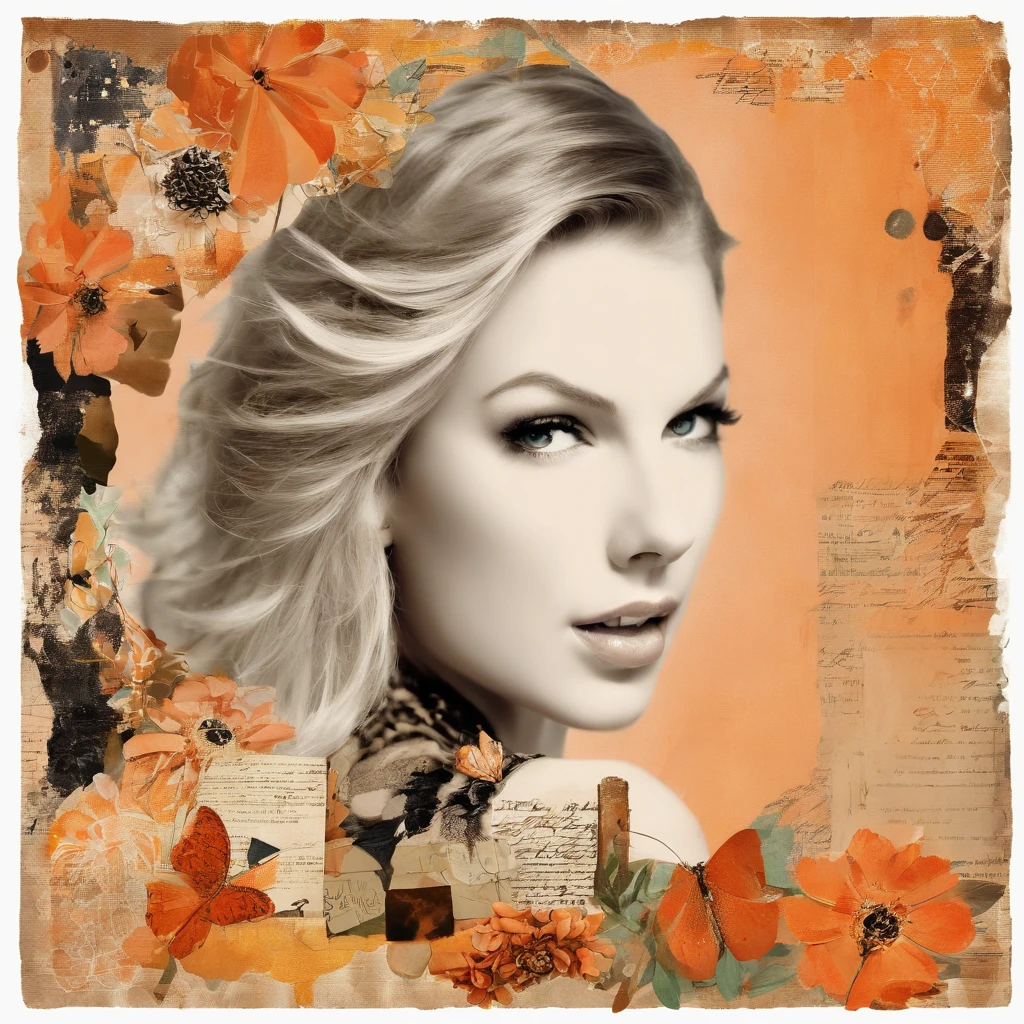 Beautiful girl ,taylor swift, old photo, orange, (highres, best quality:1.2), radiance, soft contours,