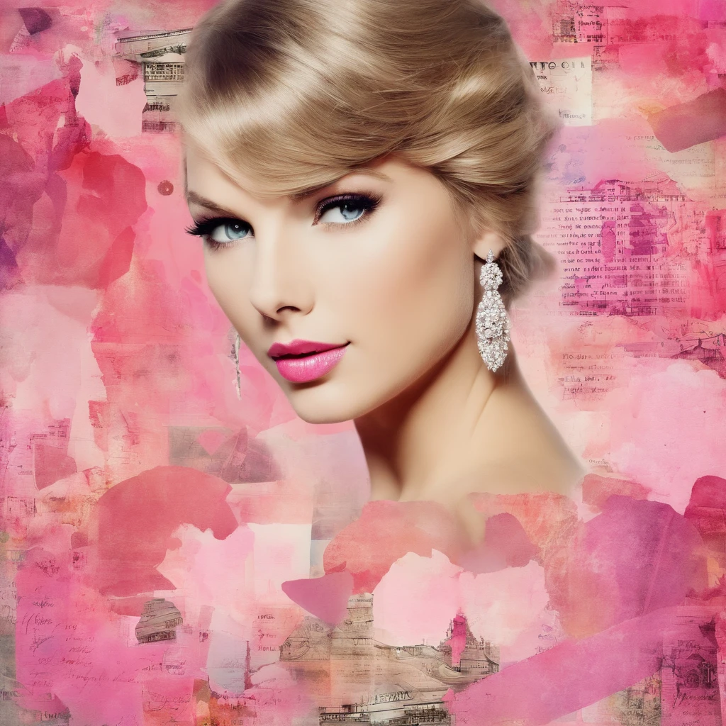 Beautiful girl ,taylor swift, old photo, pink, (highres, best quality:1.2), radiance, soft contours,