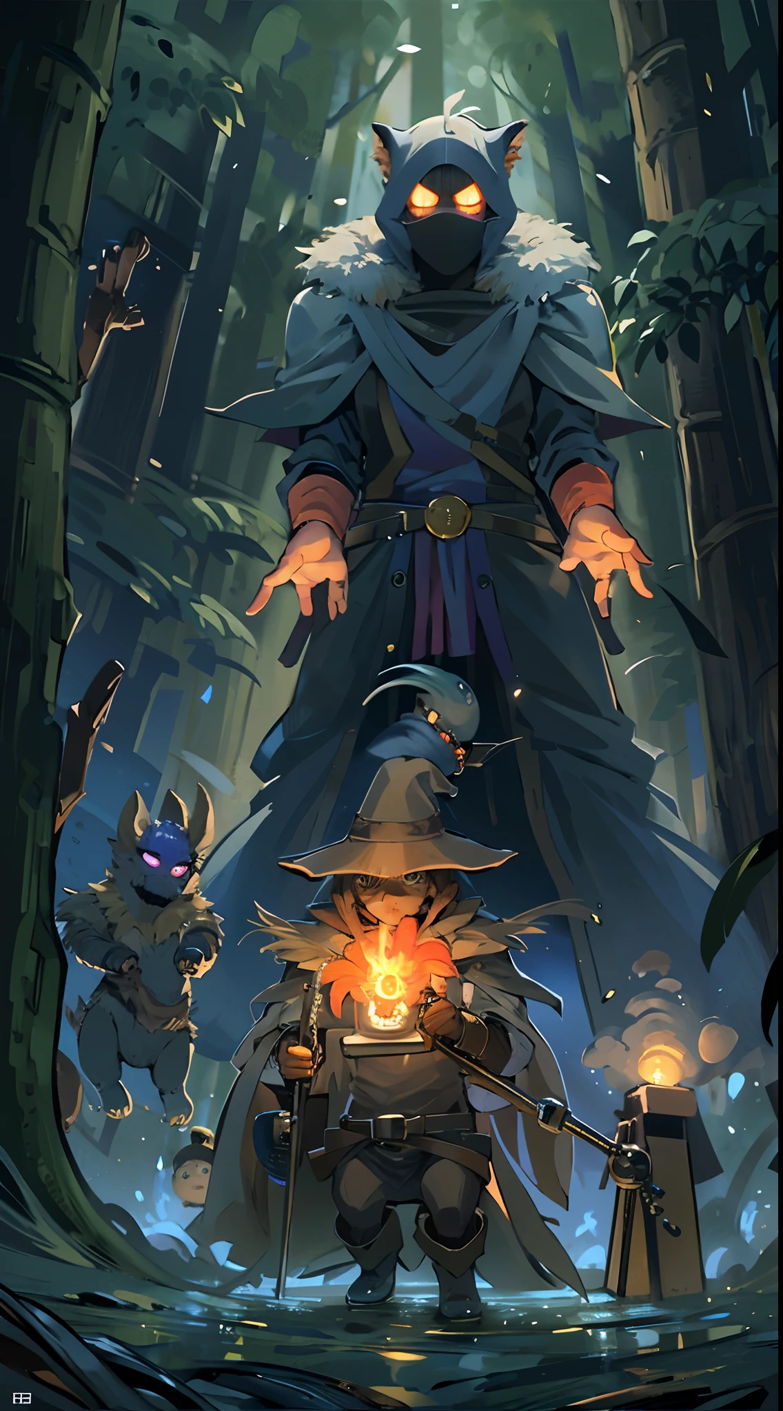 The magician comes to the forest to investigate the magic leak，Encounter monsters，combats，Launch fireballs