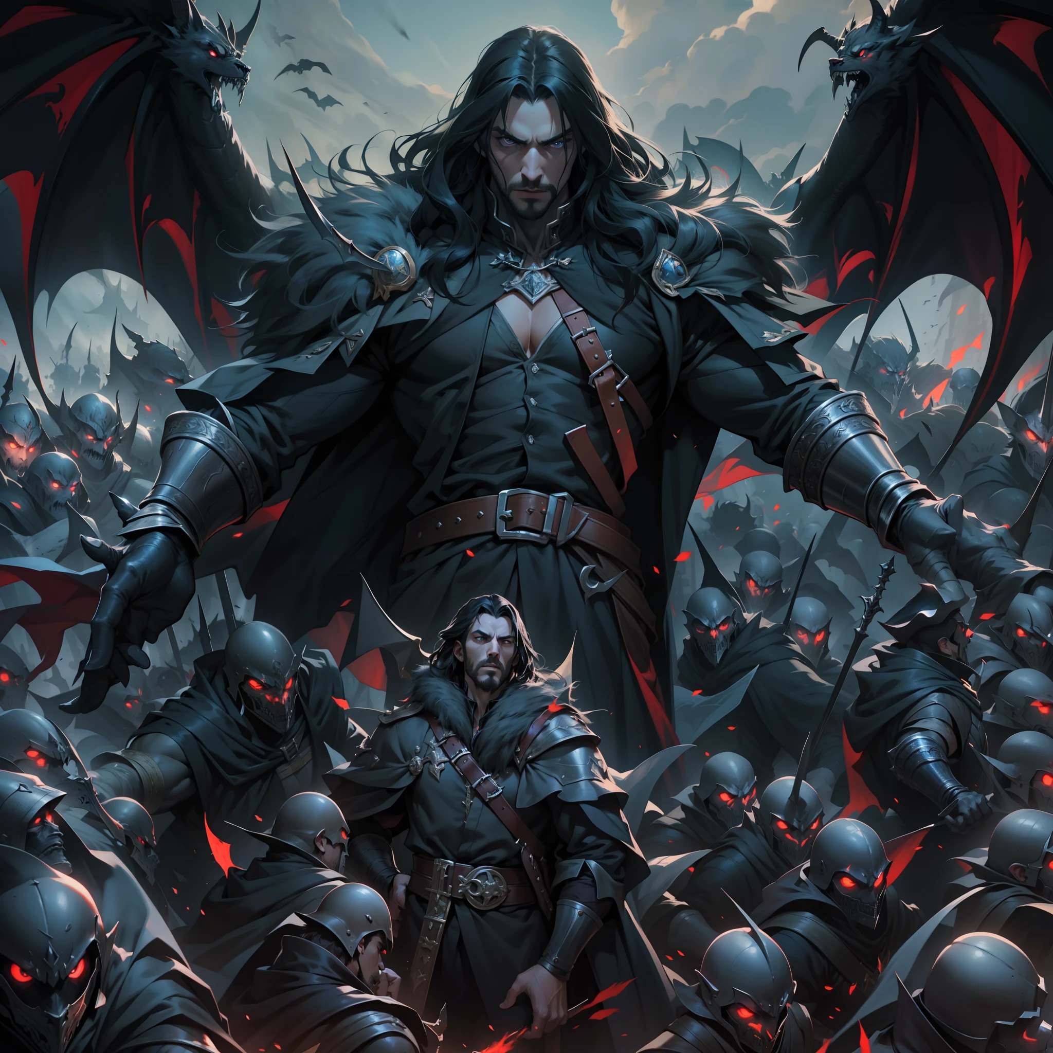 Castlevania Lord of the Shadows hyper realistic super detailed Dynamic shot masterpiece cinematic scene scenes movie Epic Legendary Lord Dracula leading troops of army demons into battle against humans hyper realistic super detailed Dynamic shot centerpiece Closer zoom shot