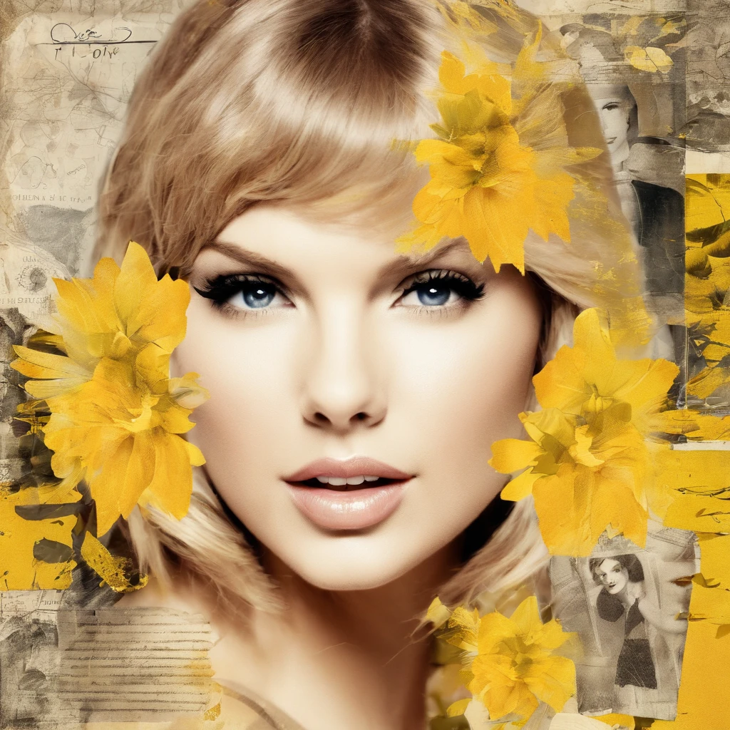 Beautiful girl ,taylor swift, old photo, yellow,   (highres, best quality:1.2), radiance, soft contours,