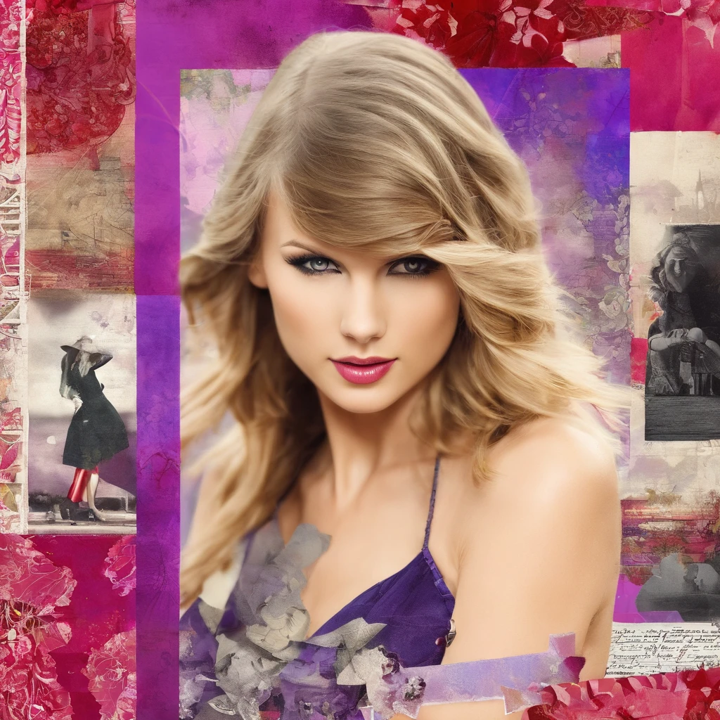 Beautiful girl ,taylor swift, old photo, red violet,   (highres, best quality:1.2), radiance, soft contours,
