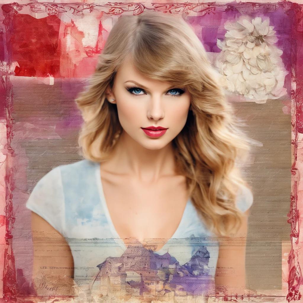 Beautiful girl ,taylor swift, old photo, red violet, (highres, best quality:1.2), radiance, soft contours,