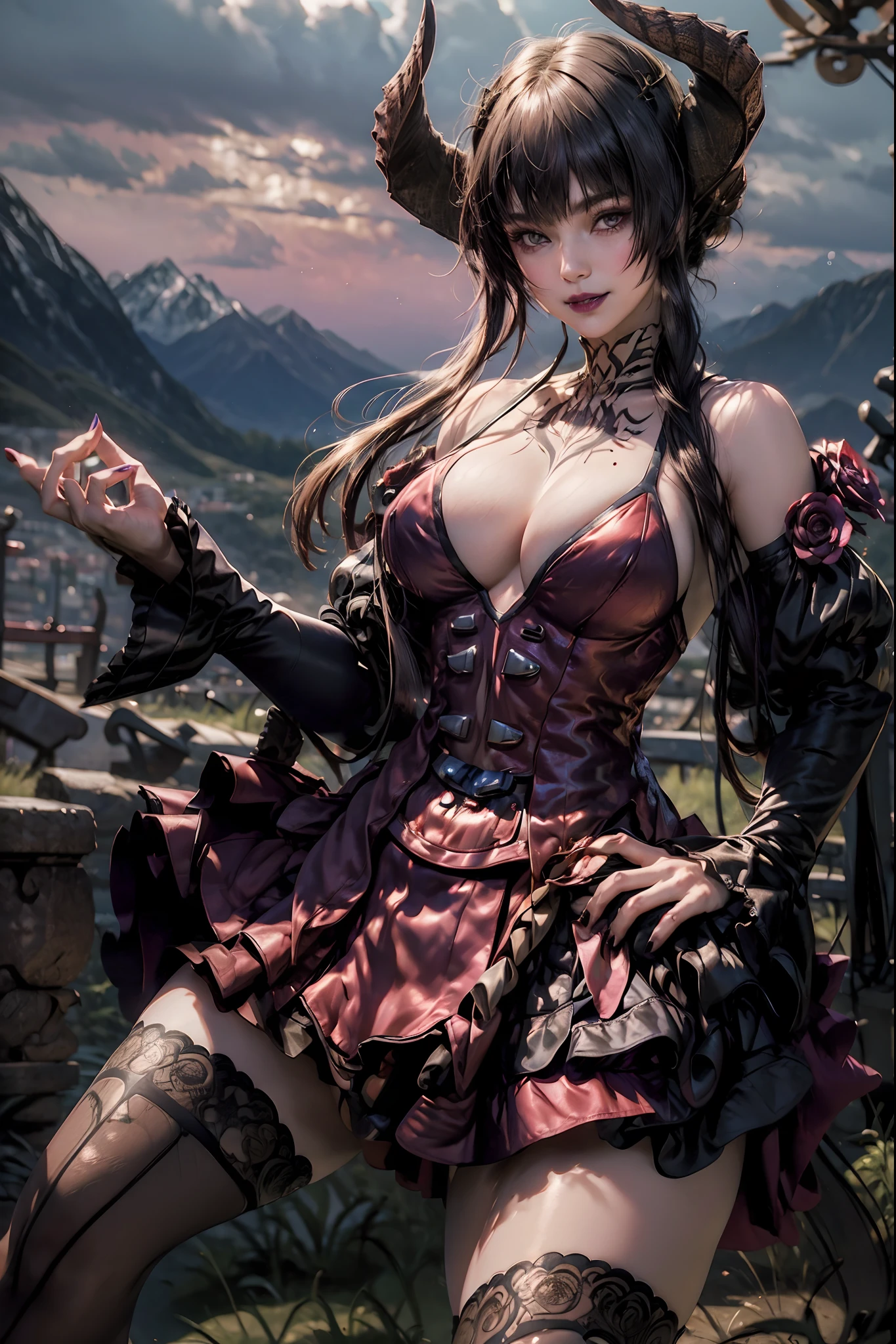 masterpiece, detailed, high quality, absurdres, eliza, 1girl, solo, blush, light smile, lipstick, purple lips, cowboy shot, sideboob, areola slip, cameltoe, slingshot swimsuit, elizatkn
