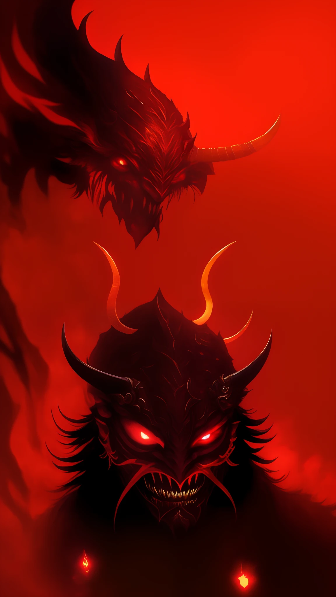 there is a man wearing a helmet with horns on his head, villain wearing a red oni mask, oni horns, demon horns, devil horns, demon horn, cyril rolando and goro fujita, evil looking, avatar image, horns and red eyes, red horns, the red ninja, sfm render, half - demon horn, devils horns, with horns