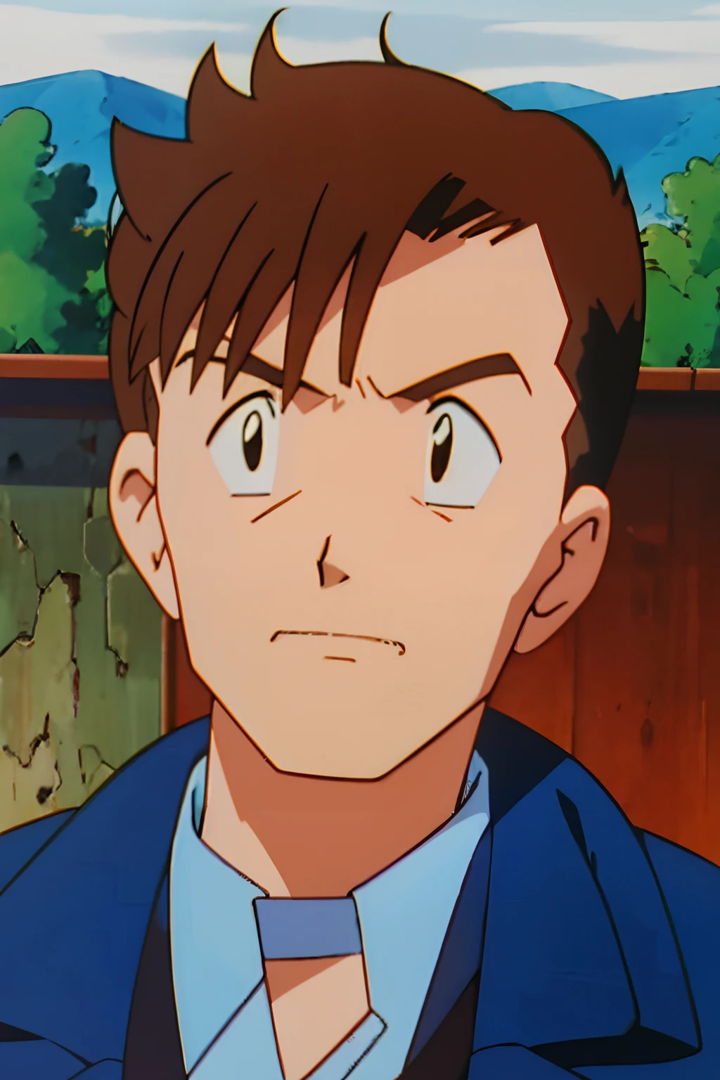 masterpiece, anime screencap,best quality, ultra high res, 1boy, headbust, brown_jacket, David tennant