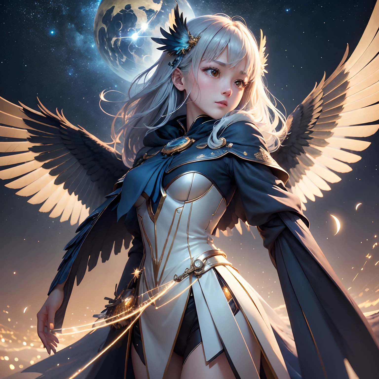 solo, 1 beautiful girl wearing fantasy clothes, sitting pose, stunning beautyfull fantasy world background, panorama view