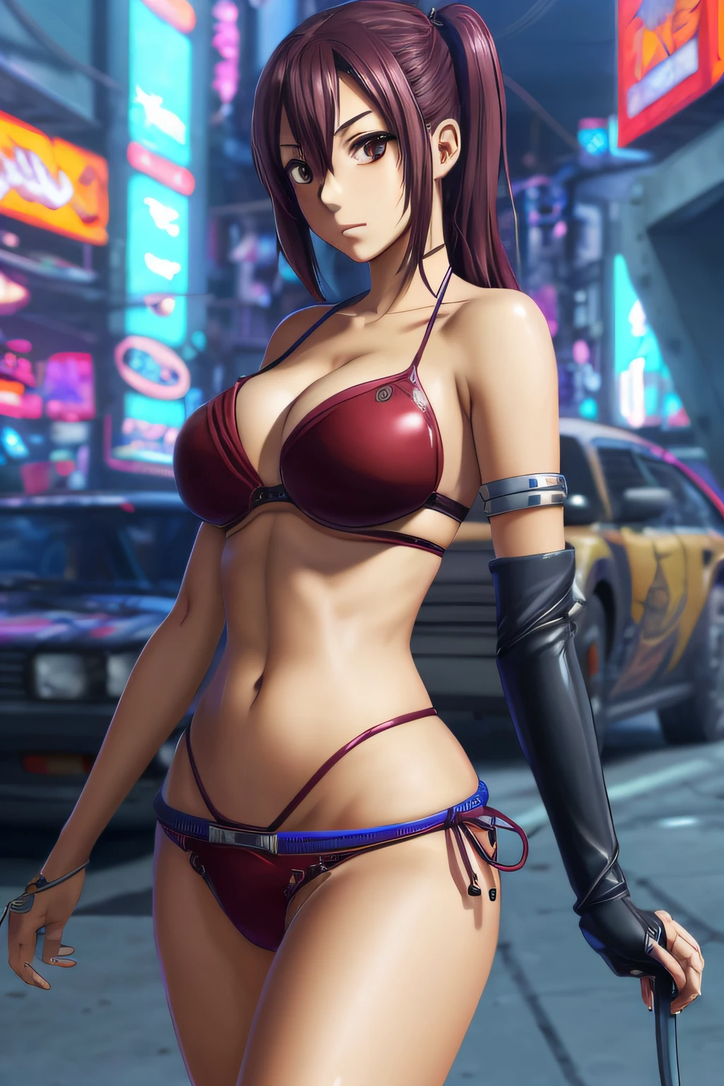 Arafed Mujer en bikini de pie junto a un auto deportivo azul, Estilo anime 4K, Badass Anime 8K, Anime style. 8k, seductora chica de anime, Chica femenina de anime cyberpunk, Chica de anime cyberpunk, Fondo de pantalla de anime 4k, Ross Tran 8 K, Anime Wallpaper 4k, Fondos de pantalla de anime 4k, Arte digital cyberpunk anime, NSFW