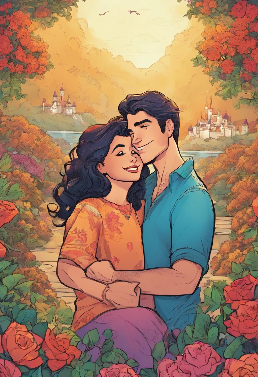 A heartwarming family reunion with mother, Ethan, and Liam embracing, symbolizing their love and gratitude, disney style, vibrant colors