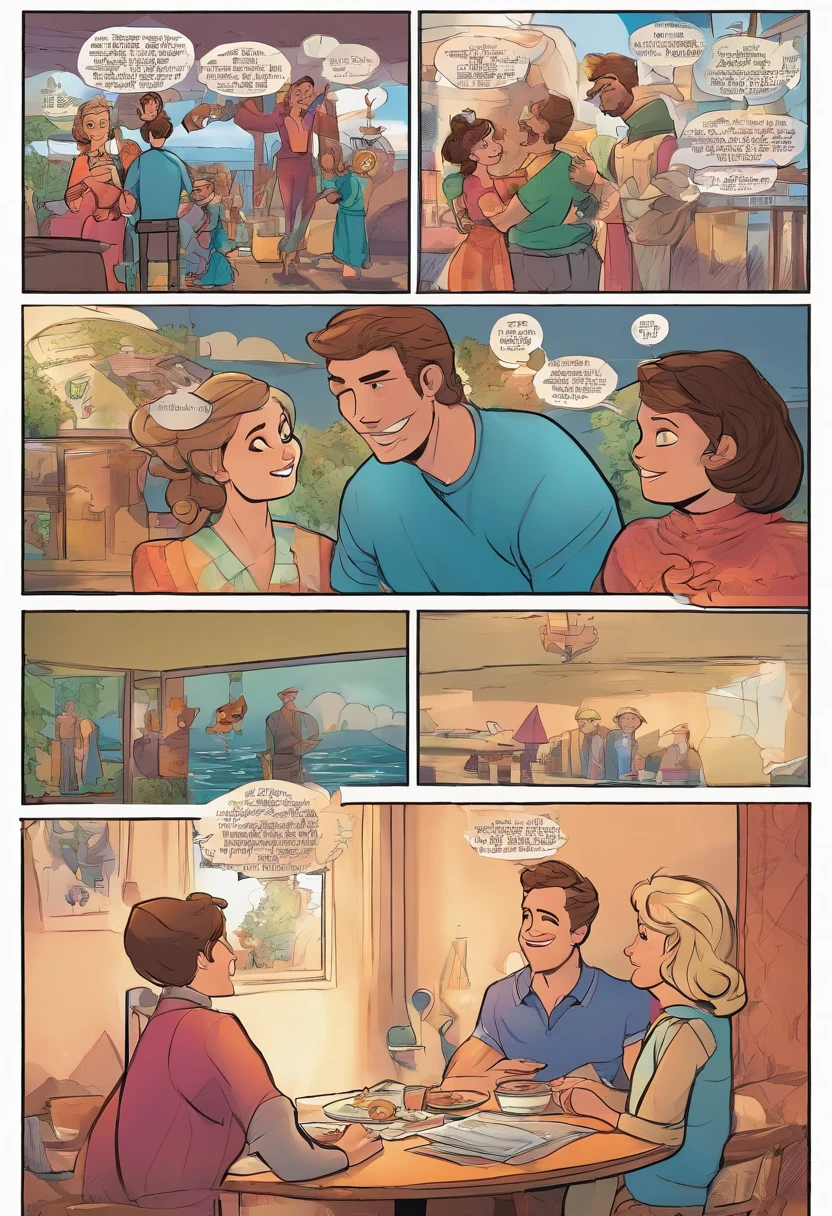 A heartwarming family reunion with mother, Ethan, and Liam embracing, symbolizing their love and gratitude, disney style, vibrant colors