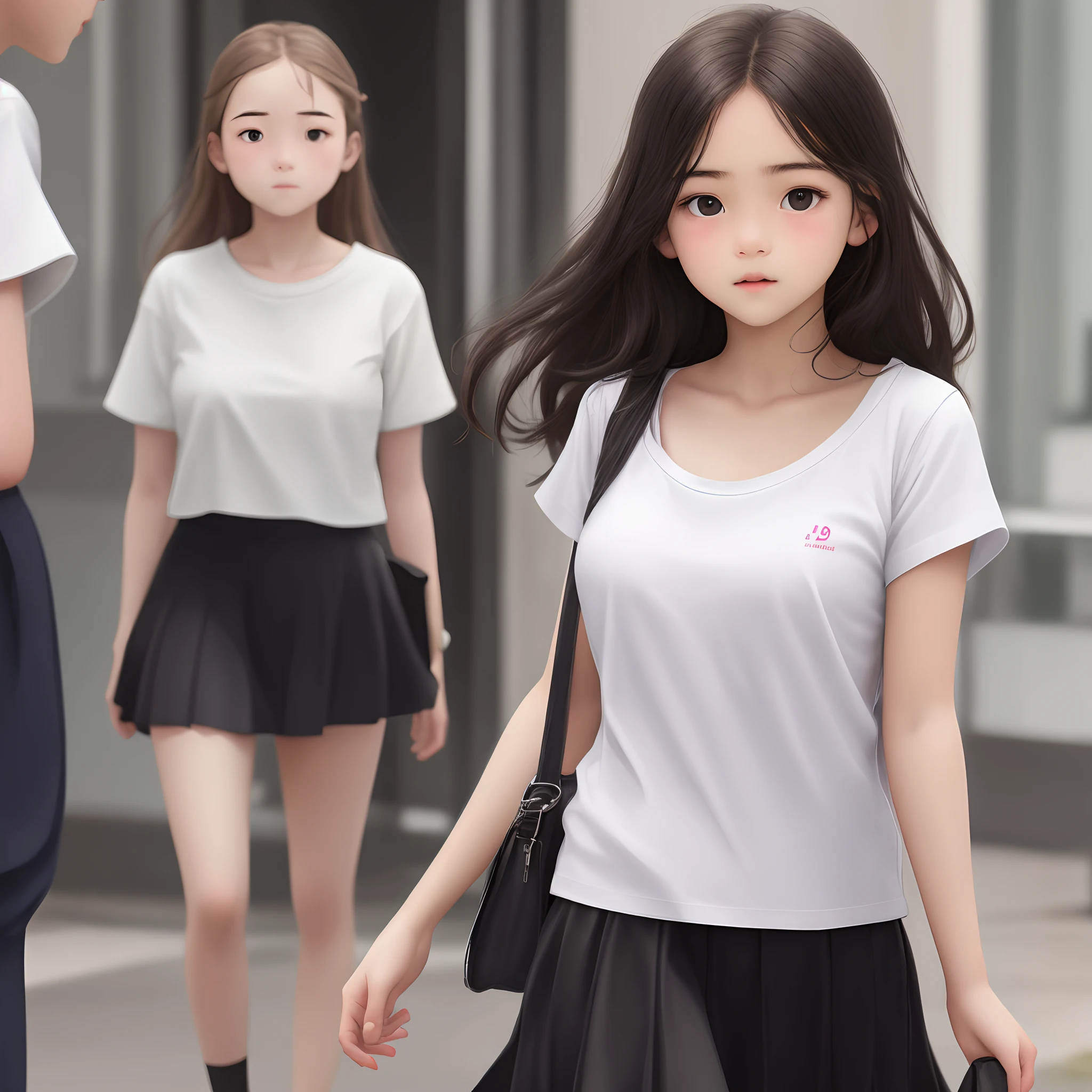A 13-year-old girl in a white T-shirt and black skirt described herself
