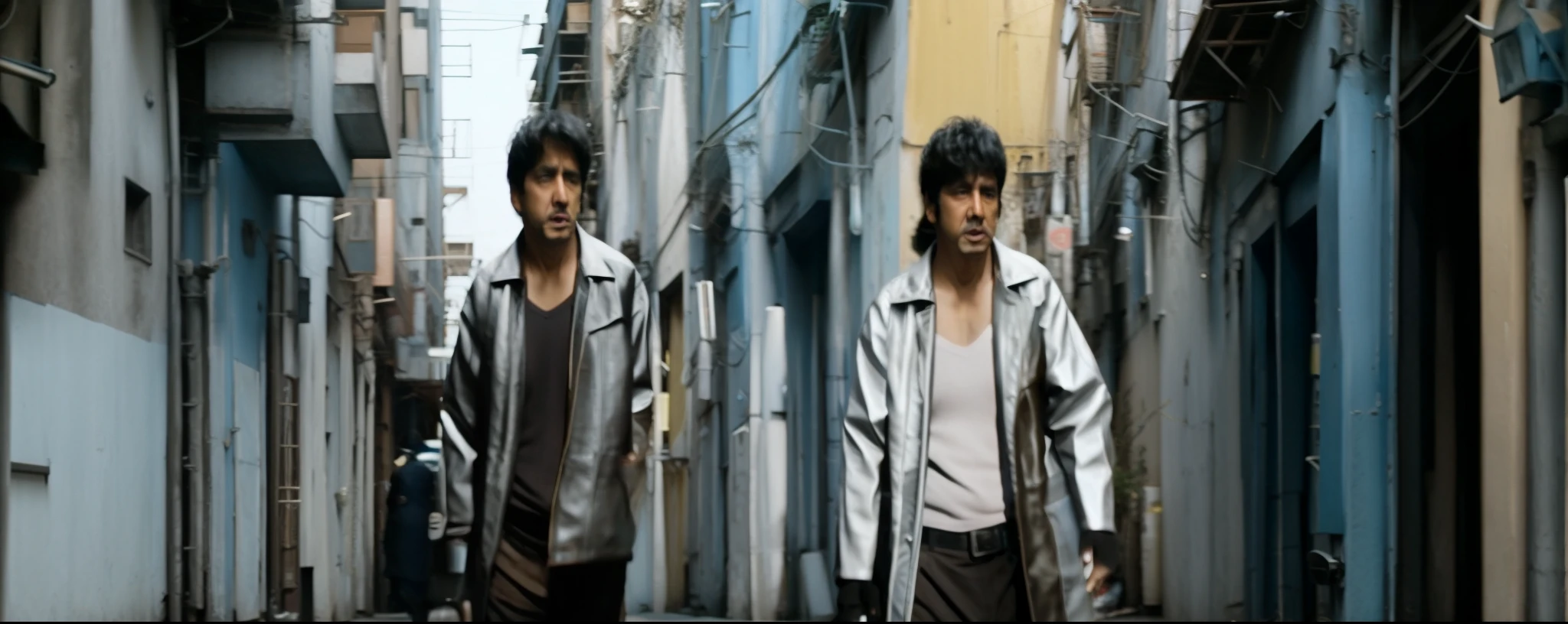there is a man and woman talking in a narrow alley, jayison devadas style, big budget movie scene, movie screenshot, kardur’s vicious return, very funny, igla movie shot, still from a movie, screenshot from a movie, shot from movie, comedy, ! movie scene, movie stills, movie stills photography, movie frame still, movie film still